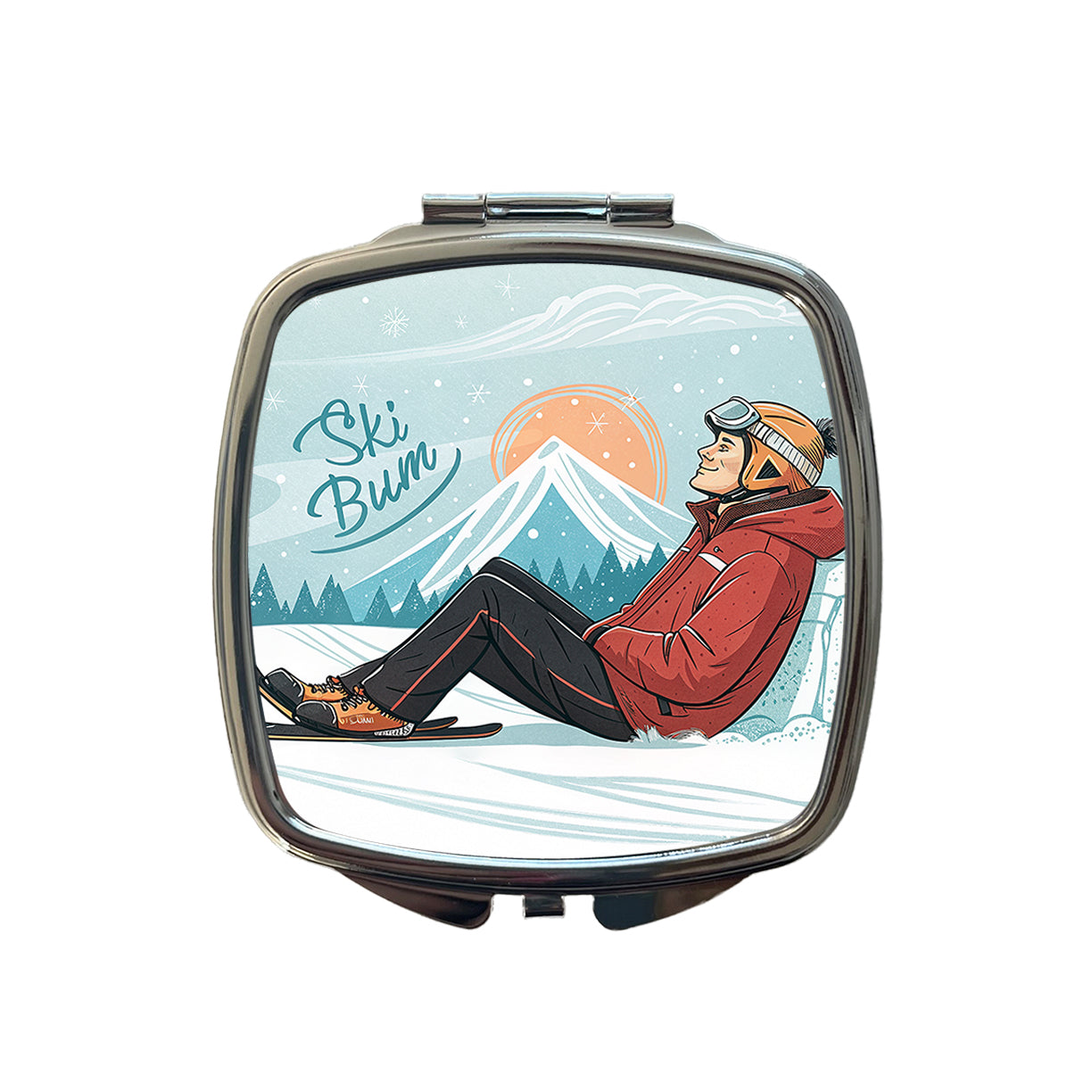 Ski Bum Lounging Small Travel Purse Handbag Pocket Makeup Compact Mirror
