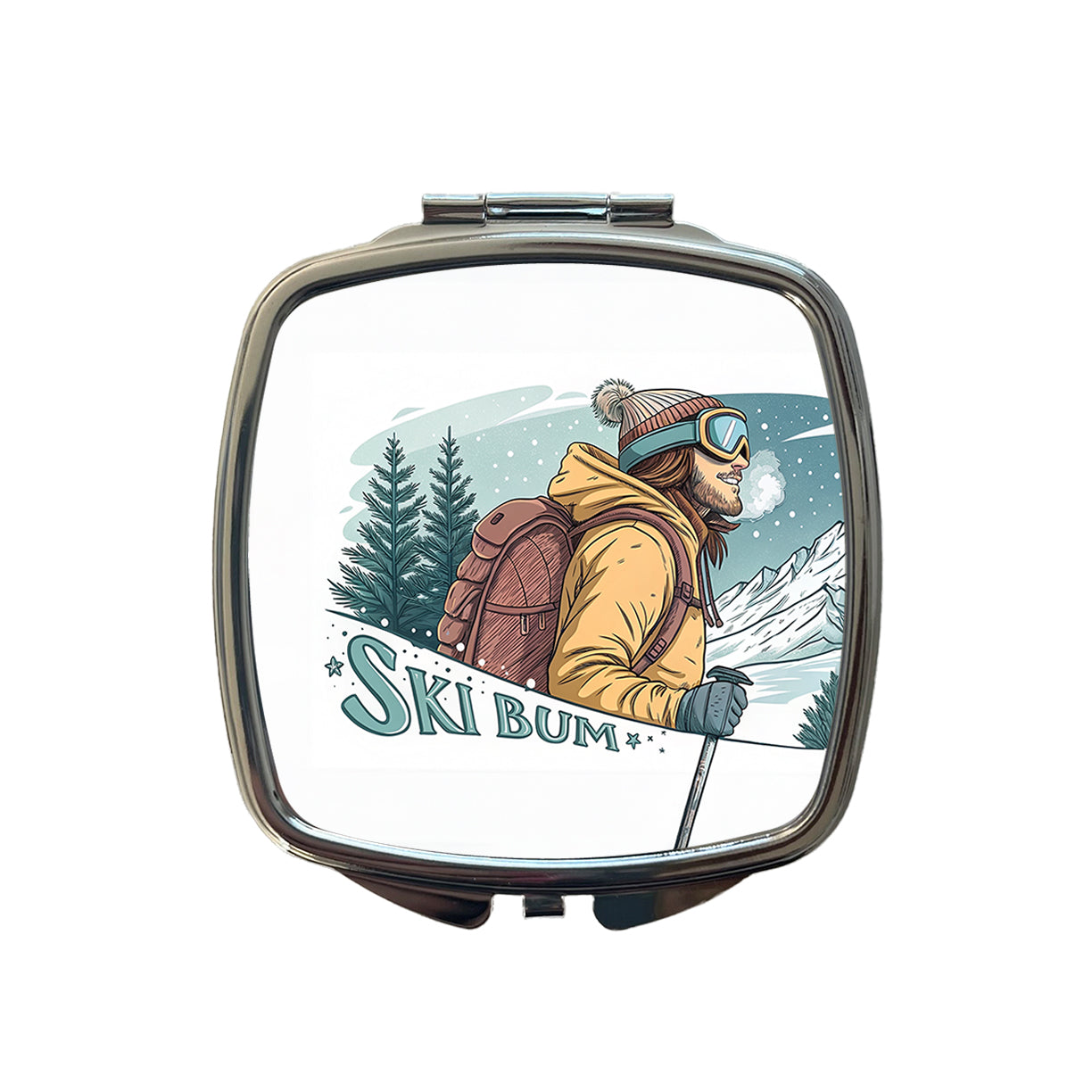 Ski Bum On The Mountain Small Travel Purse Handbag Pocket Makeup Compact Mirror