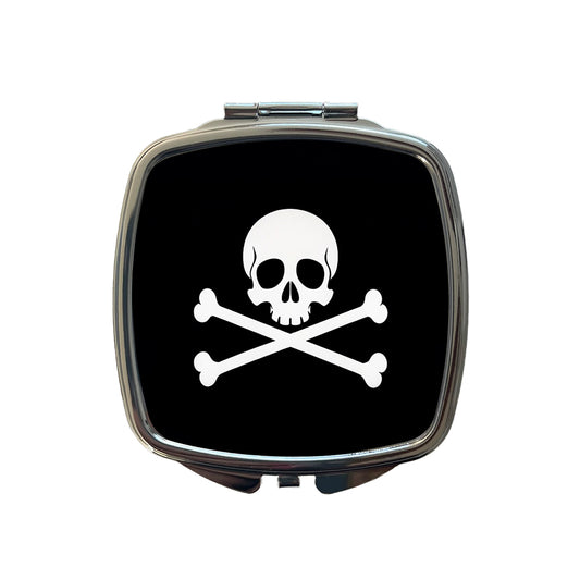 Skull And Crossbones Jolly Roger Pirate Flag Black And White Small Travel Purse Handbag Pocket Makeup Compact Mirror