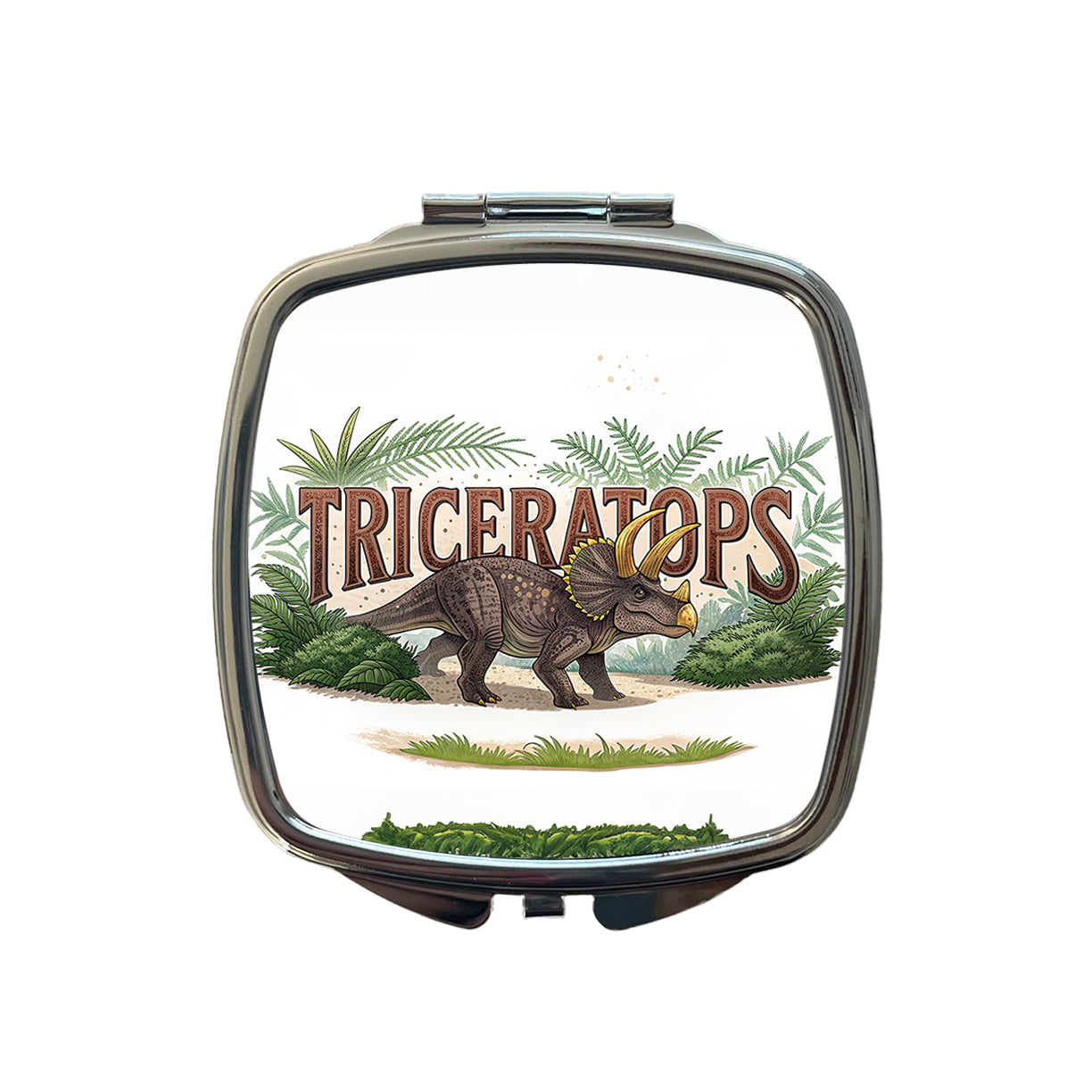 Triceratops Horned Dinosaur Cartoon Small Travel Purse Handbag Pocket Makeup Compact Mirror