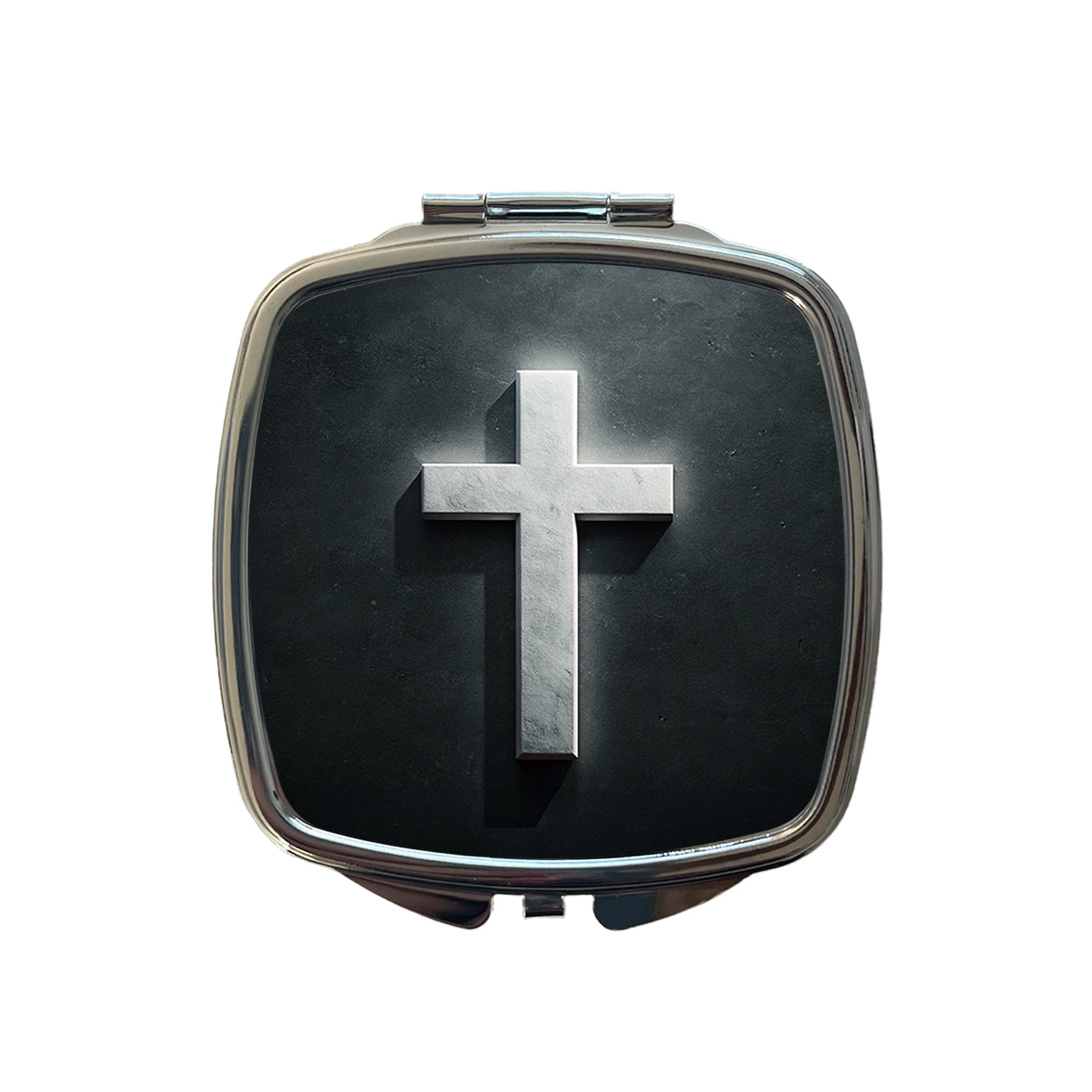 White Cross On Dark Background Religious Small Travel Purse Handbag Pocket Makeup Compact Mirror