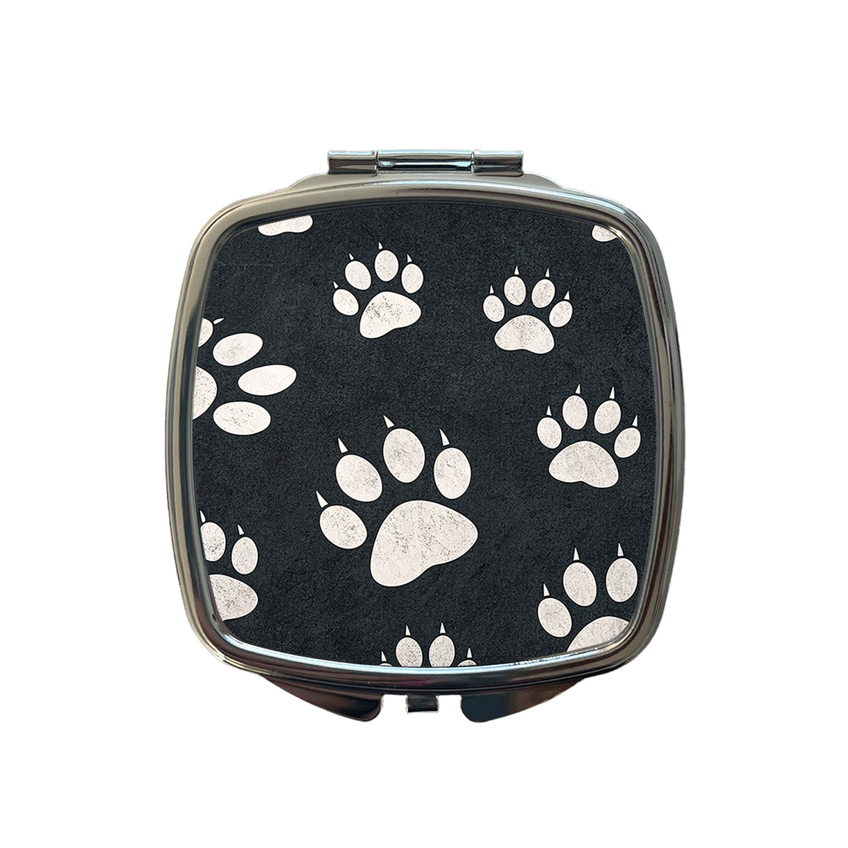 White Paw Prints On Black Pattern Small Travel Purse Handbag Pocket Makeup Compact Mirror