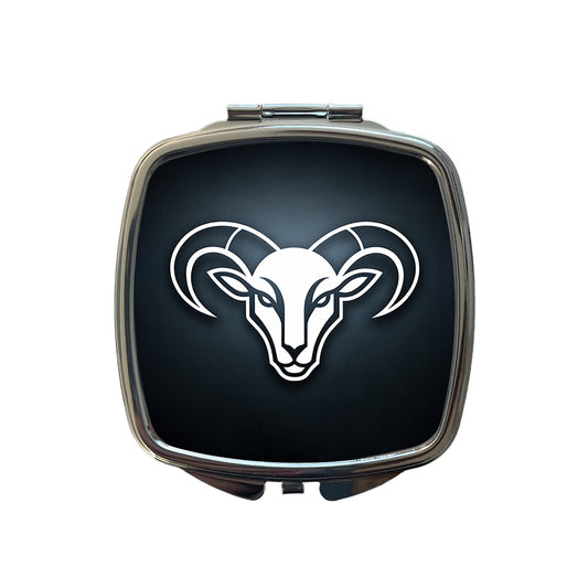 White Ram Head Illustration Outline Small Travel Purse Handbag Pocket Makeup Compact Mirror
