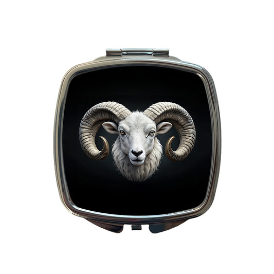 White Ram Head Small Travel Purse Handbag Pocket Makeup Compact Mirror