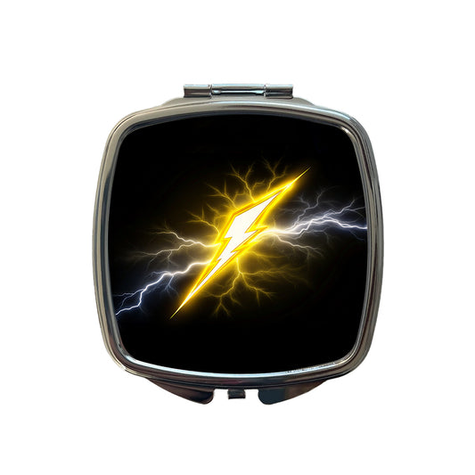 Yellow and White Lightning Bolt On Black Small Travel Purse Handbag Pocket Makeup Compact Mirror