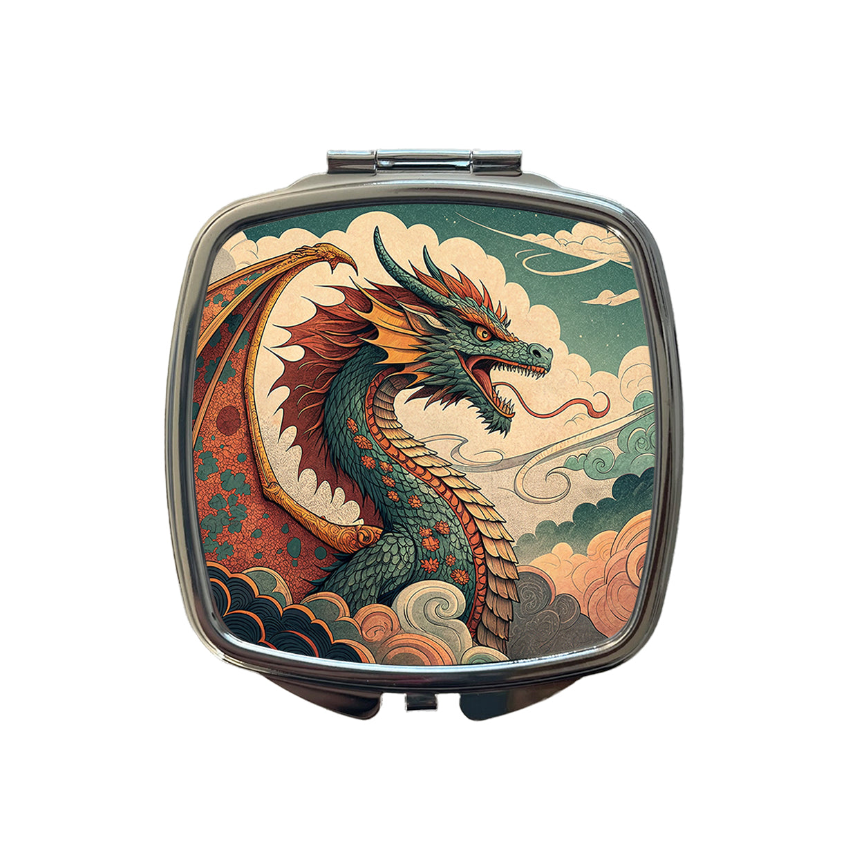 60's Style Pulp Fantasy Dragon Illustration Small Travel Purse Handbag Pocket Makeup Compact Mirror