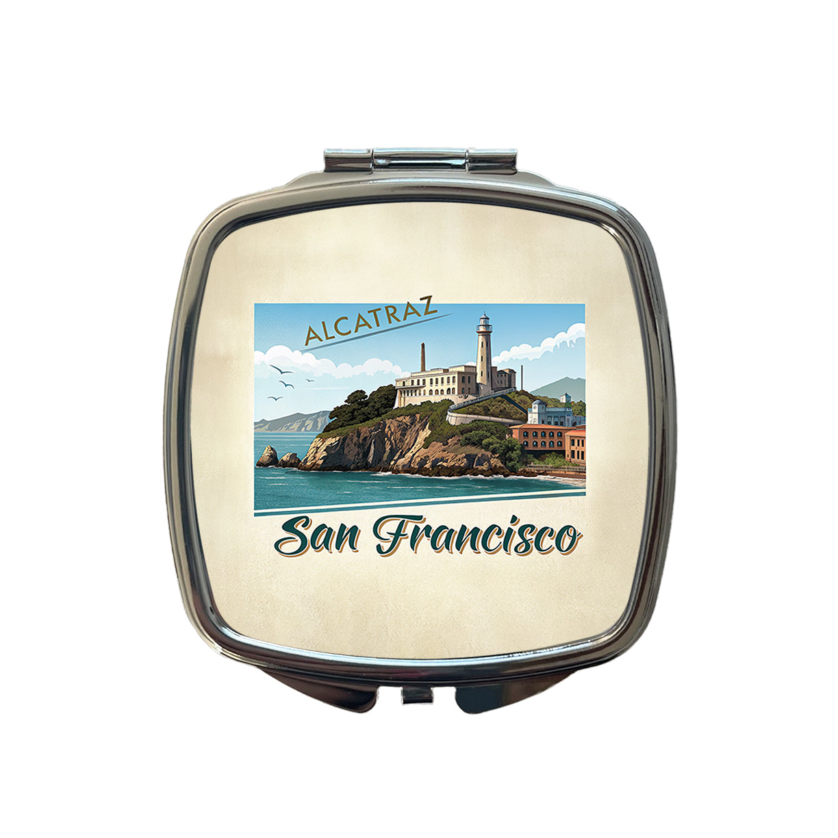 Alcatraz San Francisco Prison Travel Stamp Small Travel Purse Handbag Pocket Makeup Compact Mirror