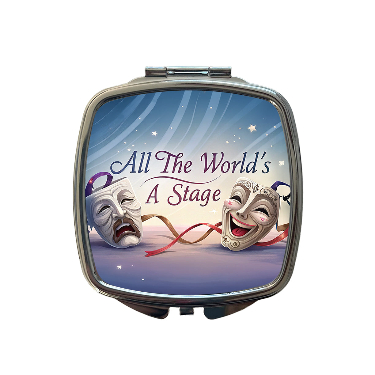 All The World's a Stage Theater Drama Masks Small Travel Purse Handbag Pocket Makeup Compact Mirror