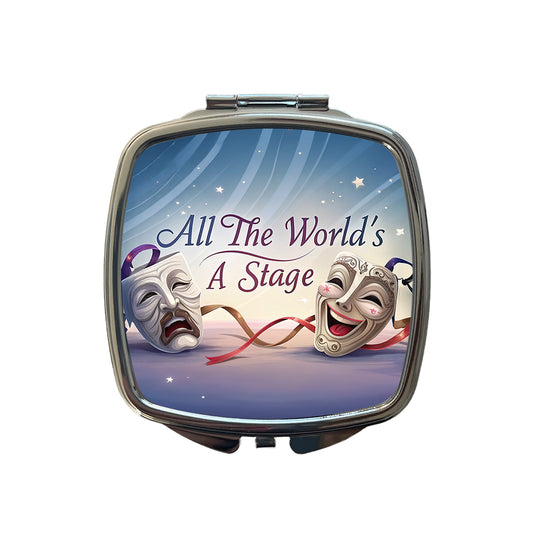All The World's a Stage Theater Drama Masks Small Travel Purse Handbag Pocket Makeup Compact Mirror