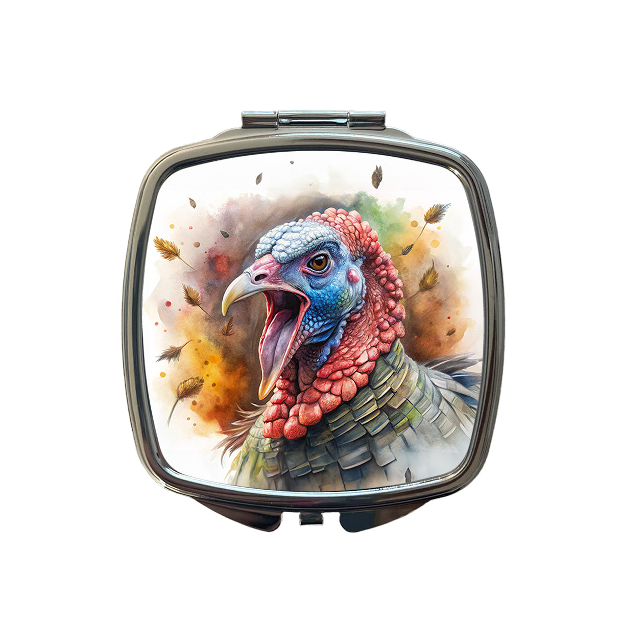 Angry Male Tom Gobbler Turkey Watercolor Small Travel Purse Handbag Pocket Makeup Compact Mirror