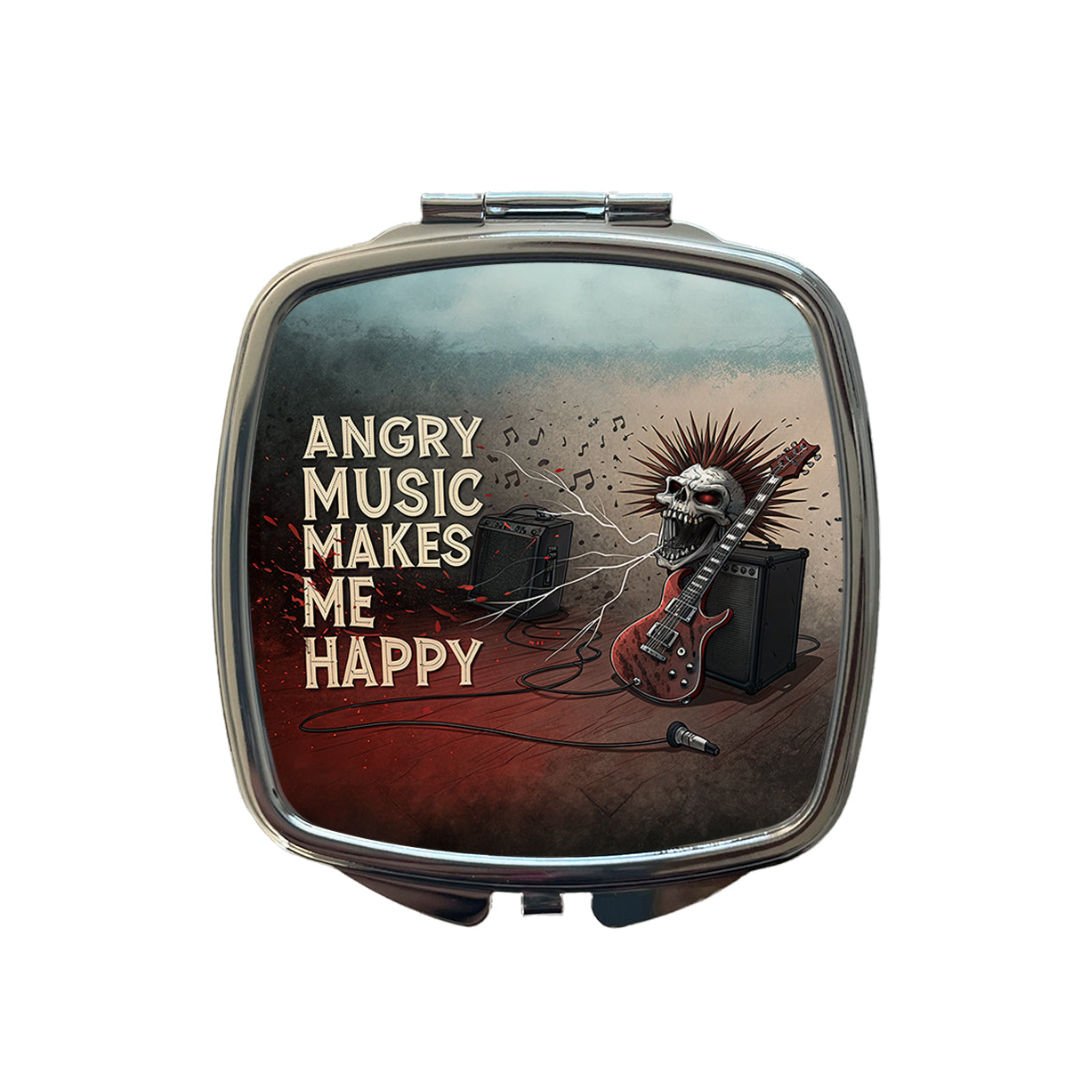 Angry Music Makes Me Happy Heavy Metal Rock and Roll Small Travel Purse Handbag Pocket Makeup Compact Mirror