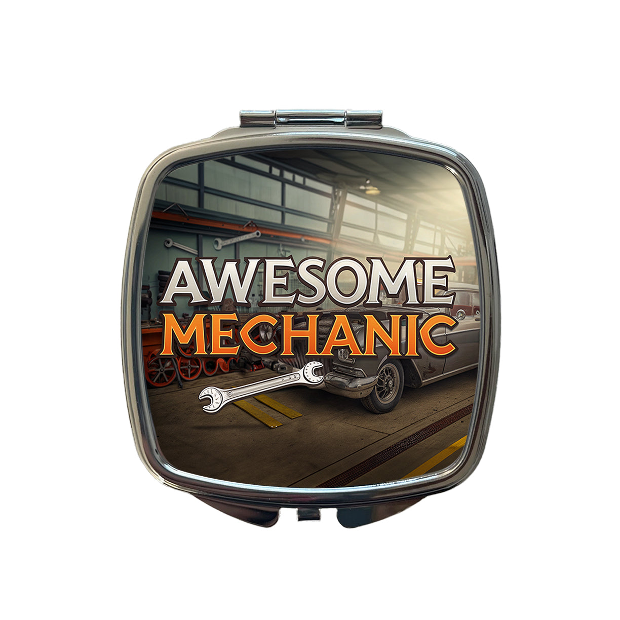 Awesome Mechanic Automotive Garage Inspirational Small Travel Purse Handbag Pocket Makeup Compact Mirror