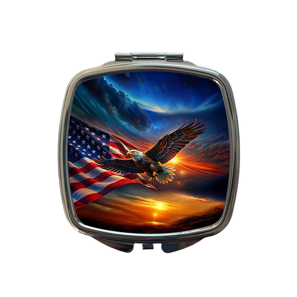 Awesome Patriotic American Flag and Flying Bald Eagle Small Travel Purse Handbag Pocket Makeup Compact Mirror