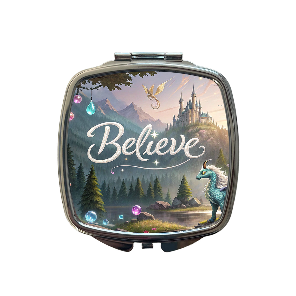 Believe Fantasy Creatures Small Travel Purse Handbag Pocket Makeup Compact Mirror