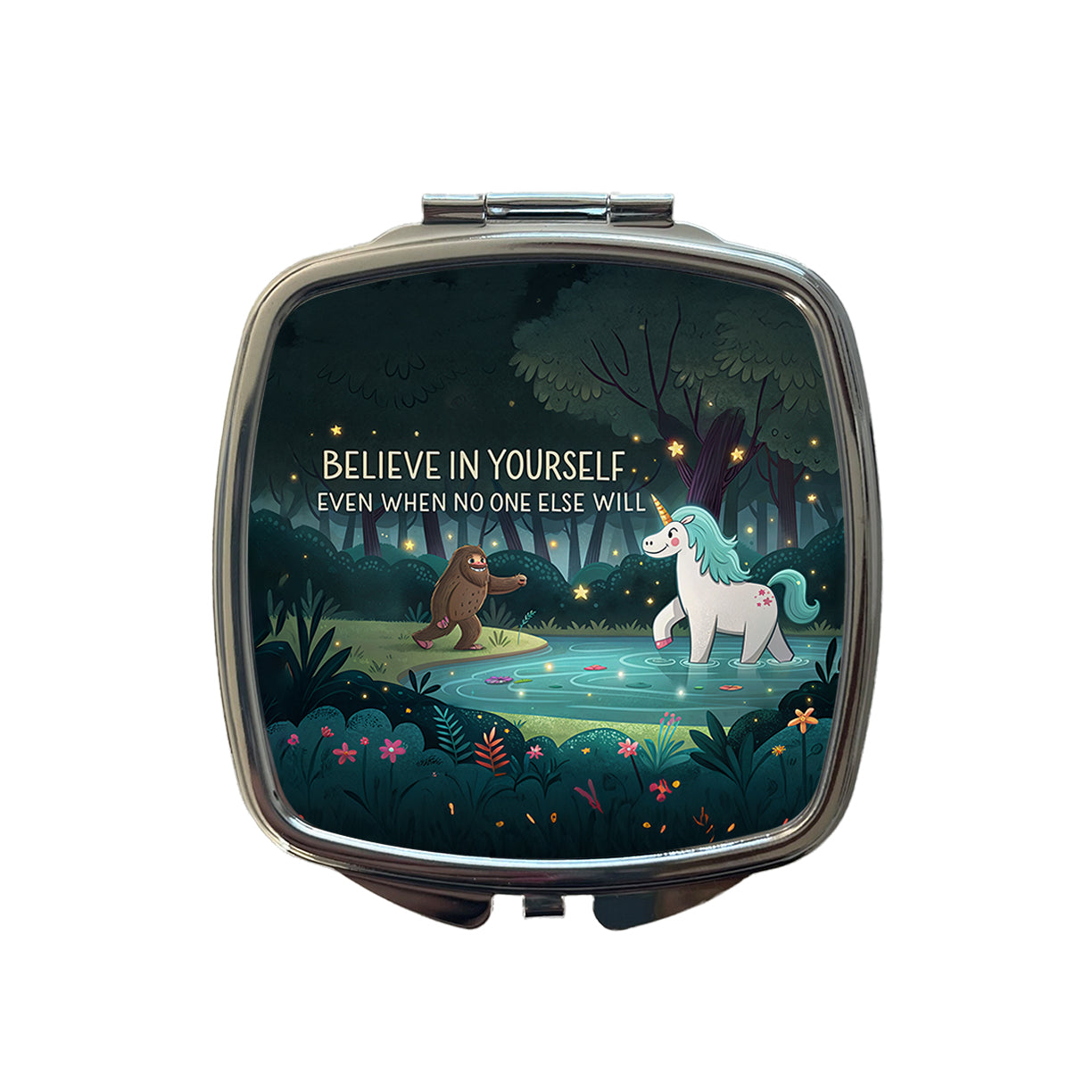 Believe In Yourself Even When No One Else Will Bigfoot Unicorn Funny Small Travel Purse Handbag Pocket Makeup Compact Mirror