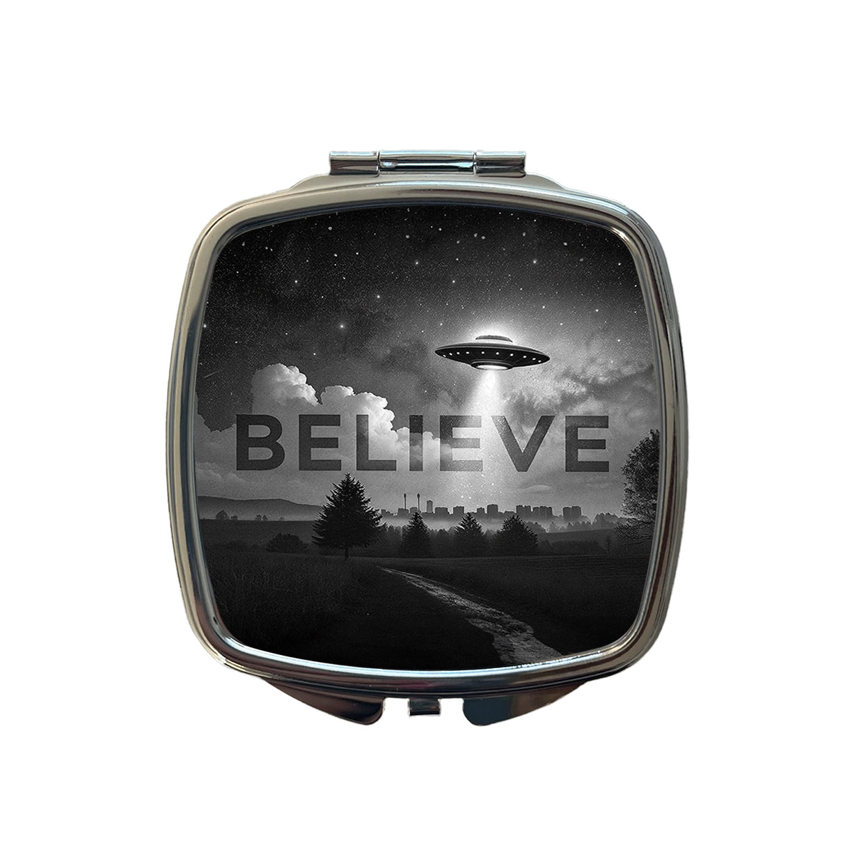 Believe UFO Sci-Fi Fantasy Small Travel Purse Handbag Pocket Makeup Compact Mirror