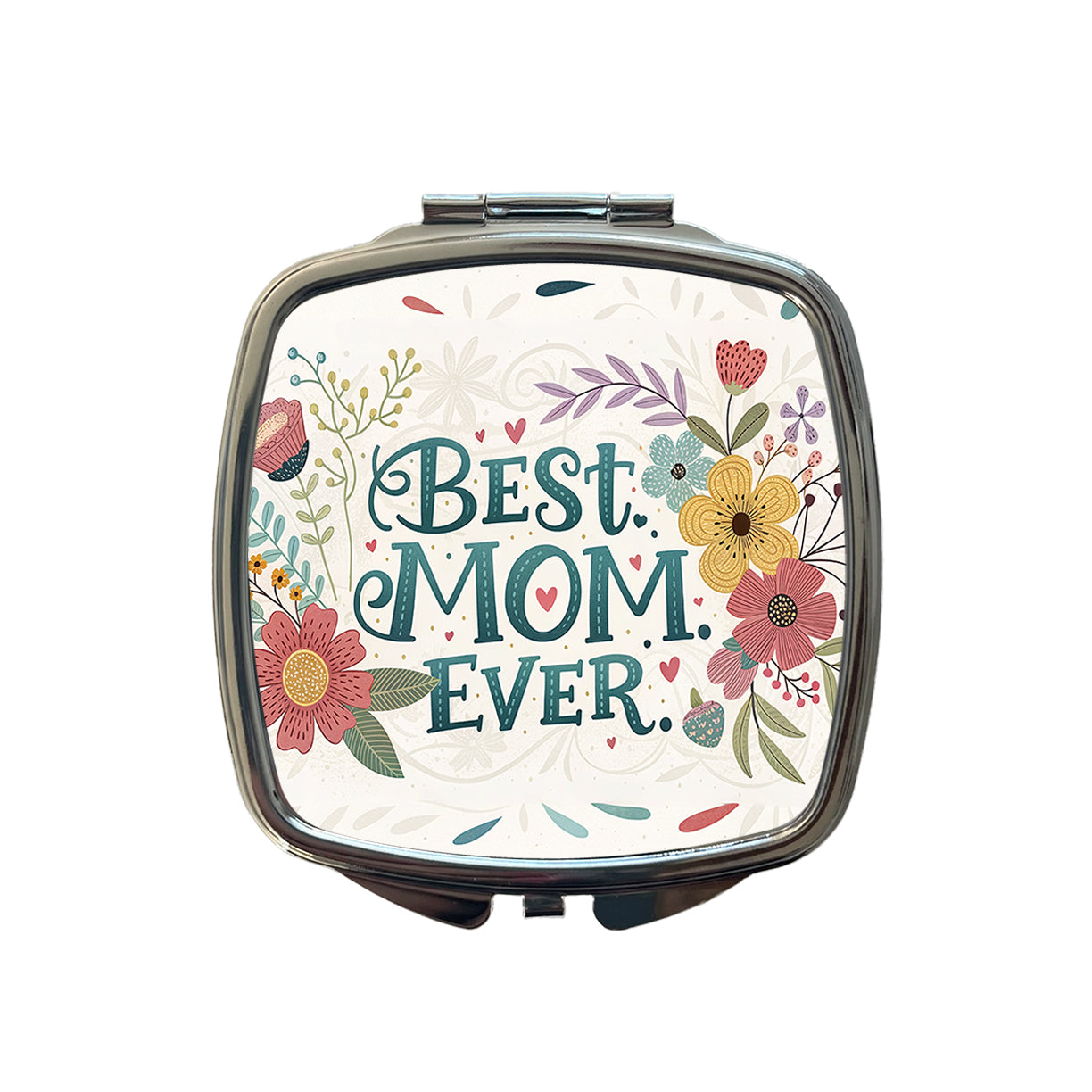 Best Mom Ever Flowers Mother's Day Small Travel Purse Handbag Pocket Makeup Compact Mirror