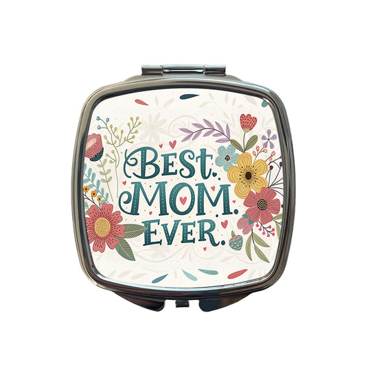 Best Mom Ever Flowers Mother's Day Small Travel Purse Handbag Pocket Makeup Compact Mirror