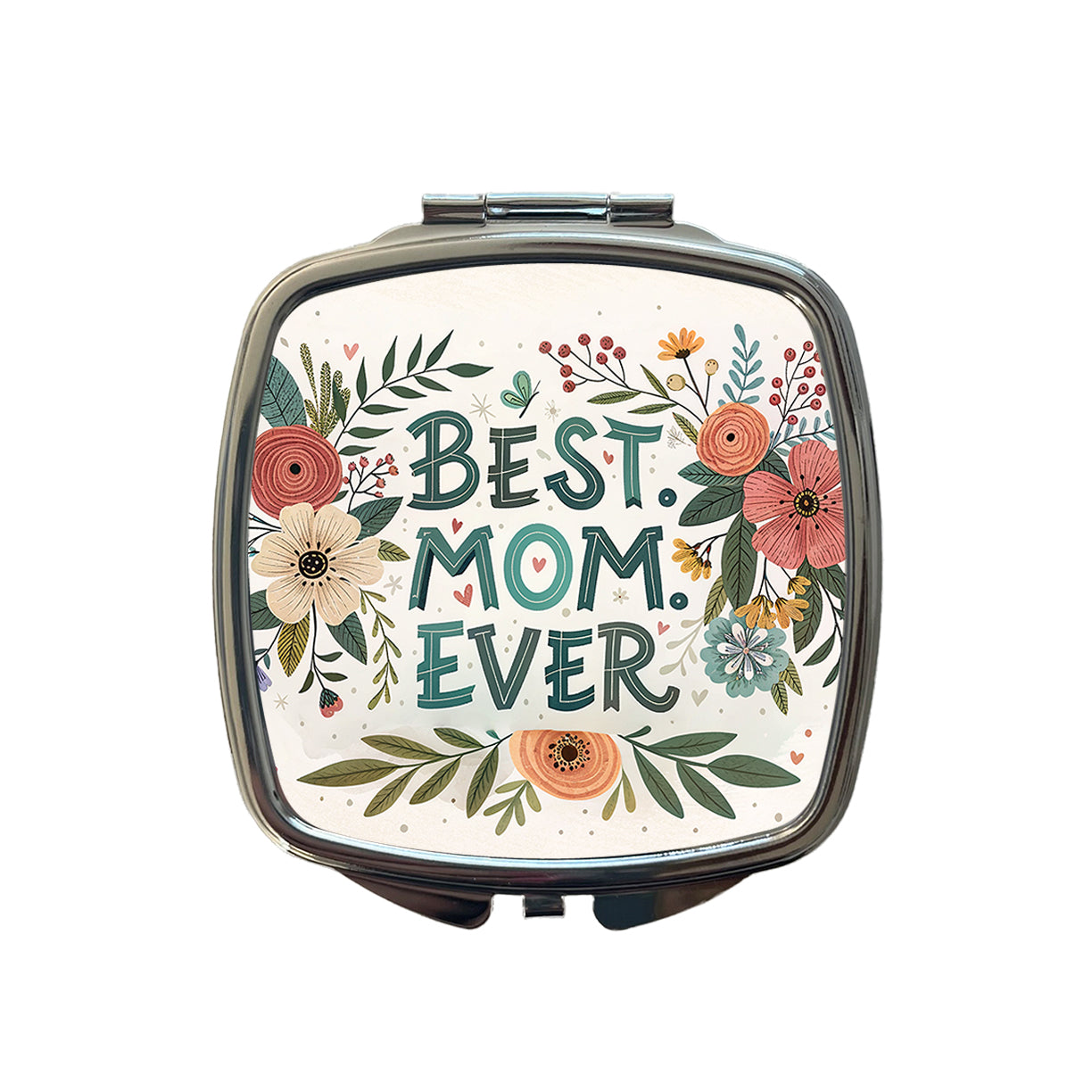 Best Mom Ever Mother's Day Flowers Theme Small Travel Purse Handbag Pocket Makeup Compact Mirror