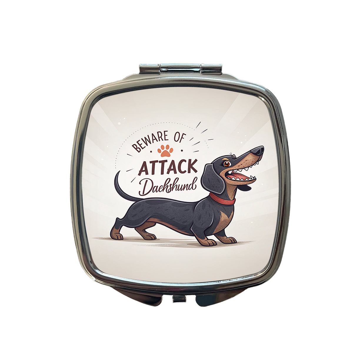 Beware Of Attack Dachshund Dog Funny Small Travel Purse Handbag Pocket Makeup Compact Mirror