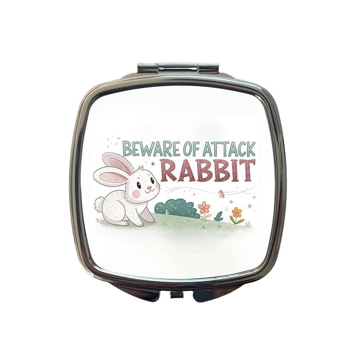Beware Of Attack Rabbit Funny Small Travel Purse Handbag Pocket Makeup Compact Mirror
