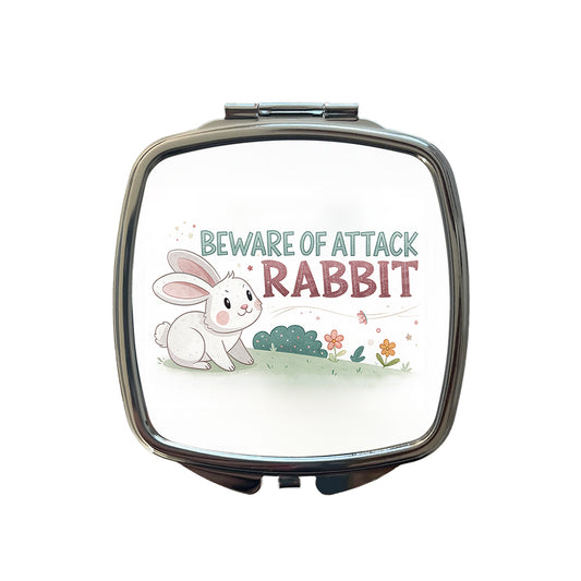 Beware Of Attack Rabbit Funny Small Travel Purse Handbag Pocket Makeup Compact Mirror