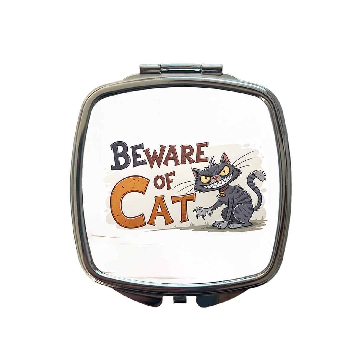 Beware Of Cat Funny Small Travel Purse Handbag Pocket Makeup Compact Mirror