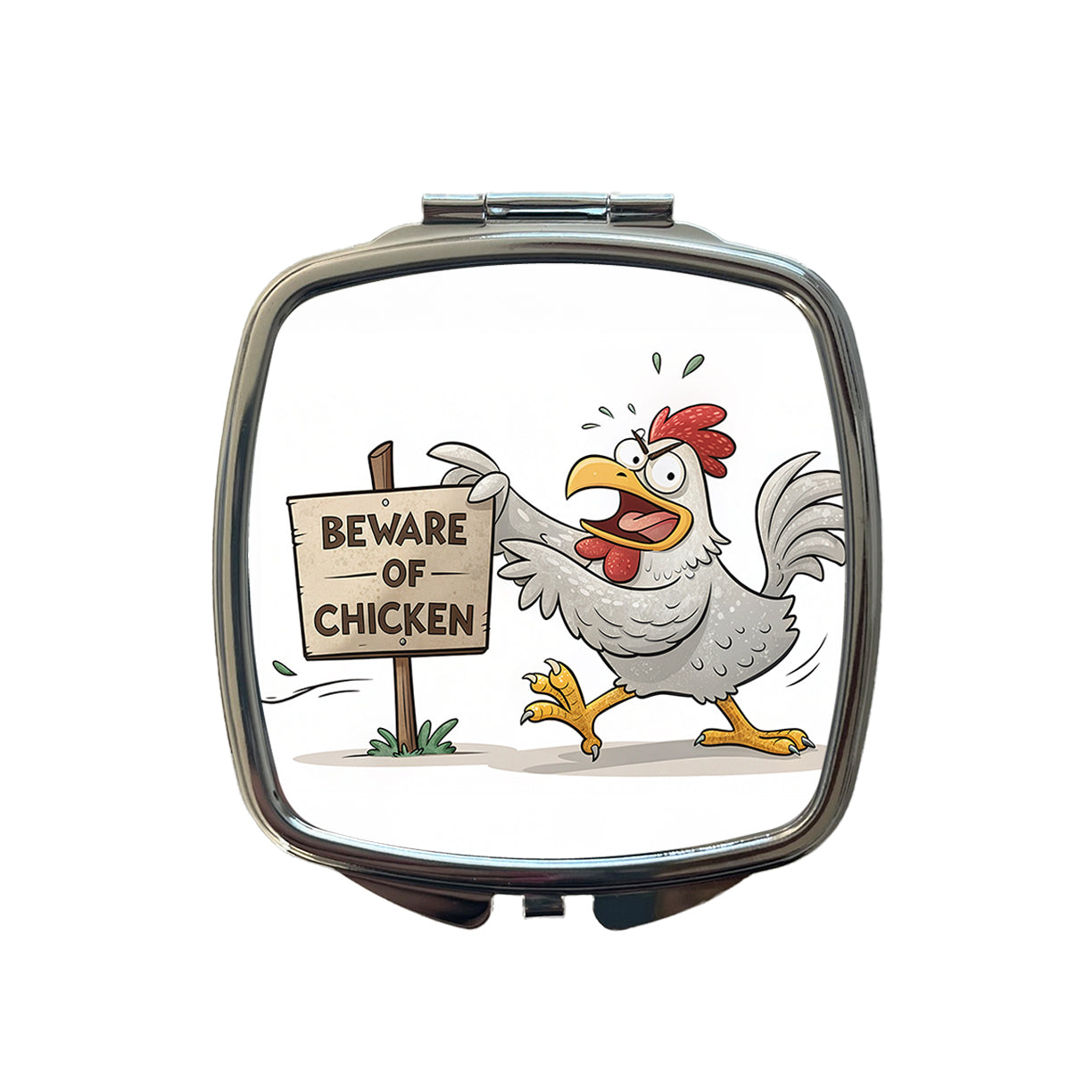 Beware Of Chicken Funny Small Travel Purse Handbag Pocket Makeup Compact Mirror