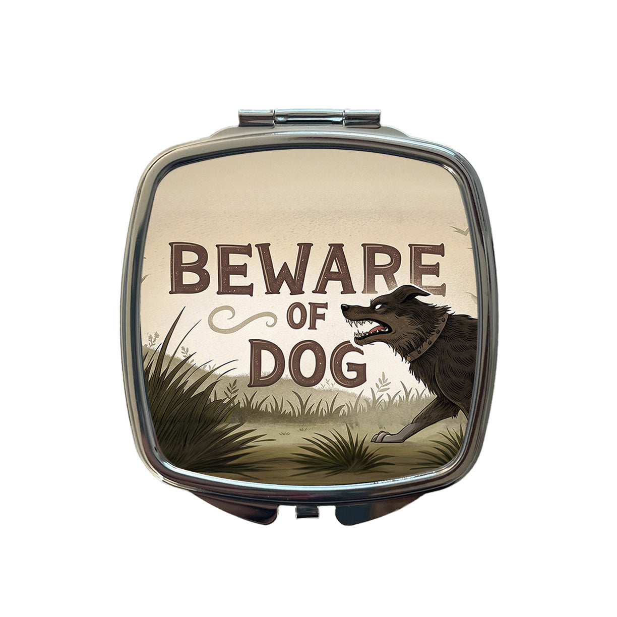 Beware Of Dog Mean Small Travel Purse Handbag Pocket Makeup Compact Mirror
