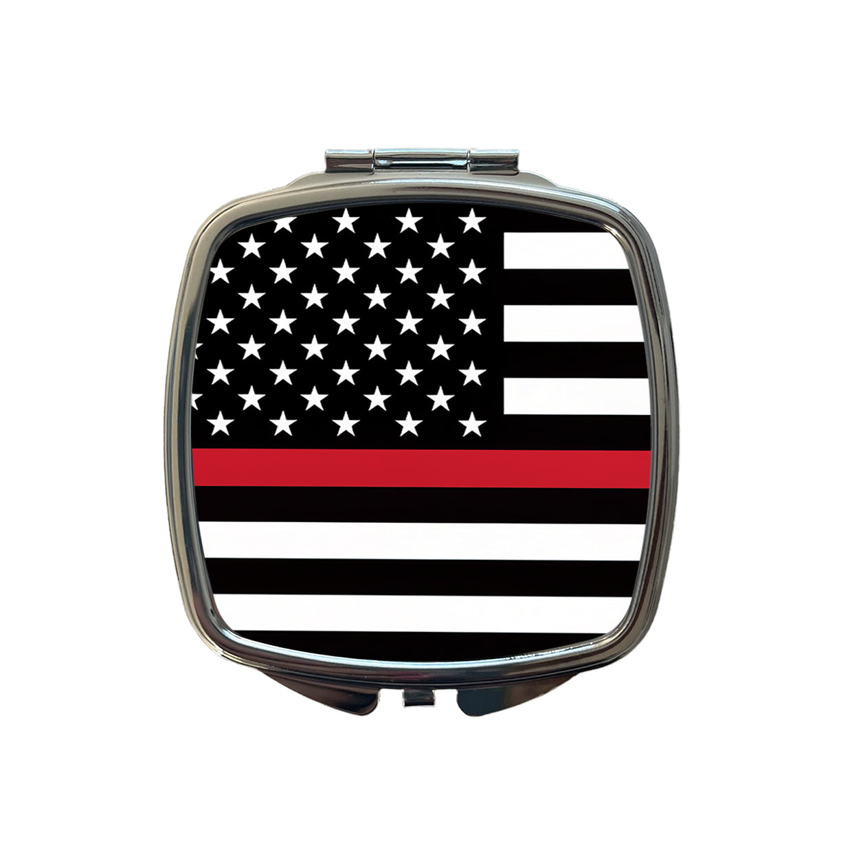 Black and White Thin Red Line Firefighter American Flag Small Travel Purse Handbag Pocket Makeup Compact Mirror