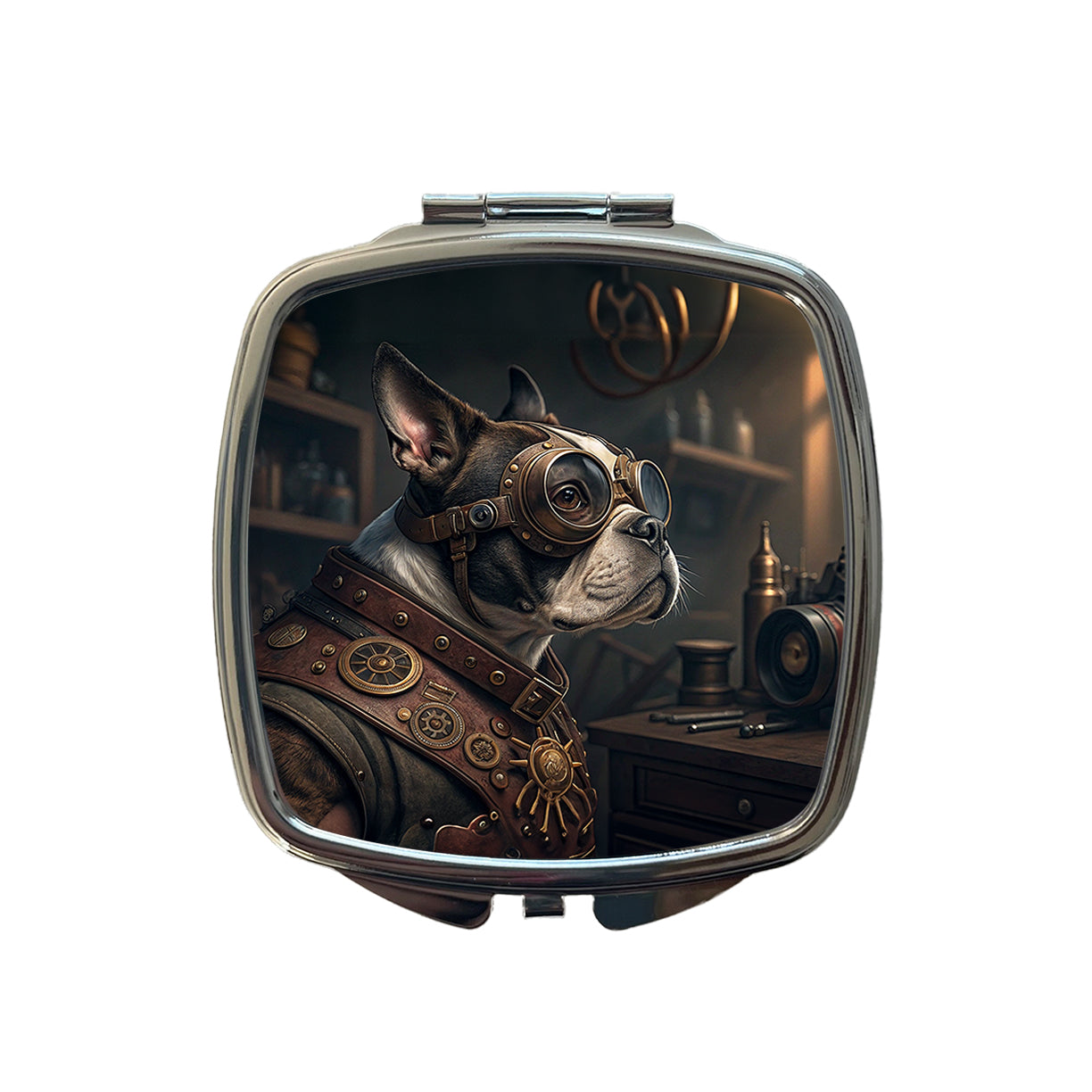 Boston Terrier Dog Steampunk Small Travel Purse Handbag Pocket Makeup Compact Mirror