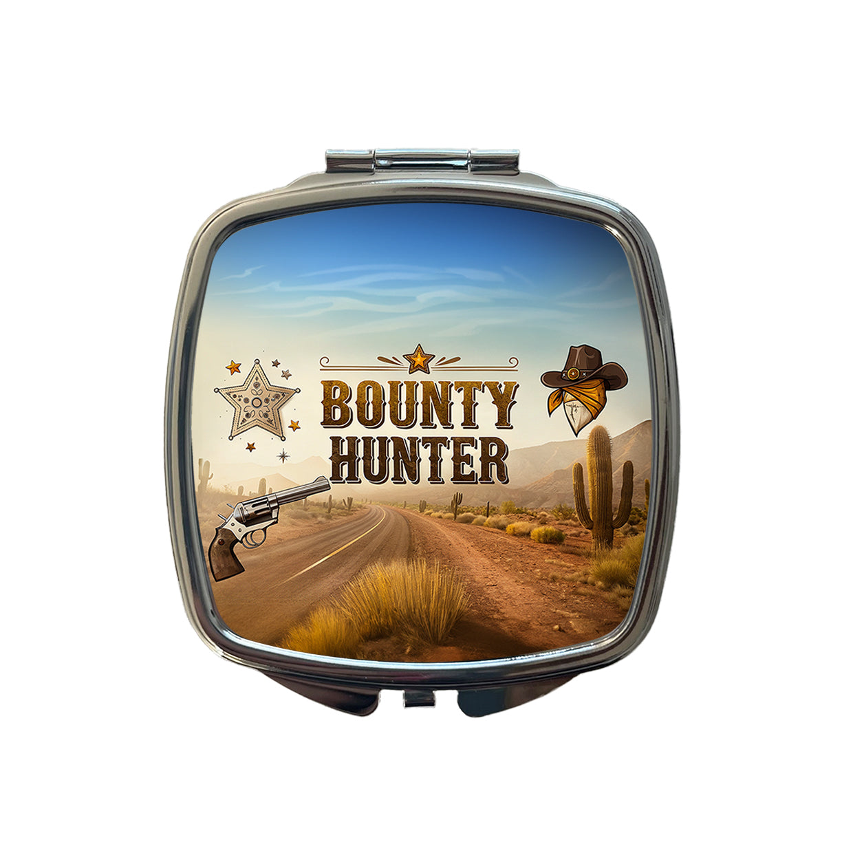 Bounty Hunter Western Cowboy Small Travel Purse Handbag Pocket Makeup Compact Mirror