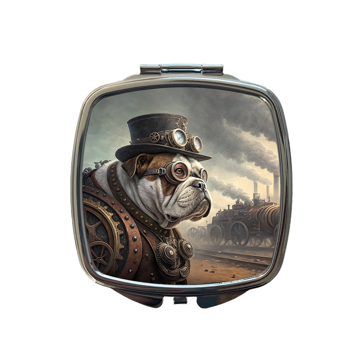 Bulldog Dog Steampunk Small Travel Purse Handbag Pocket Makeup Compact Mirror