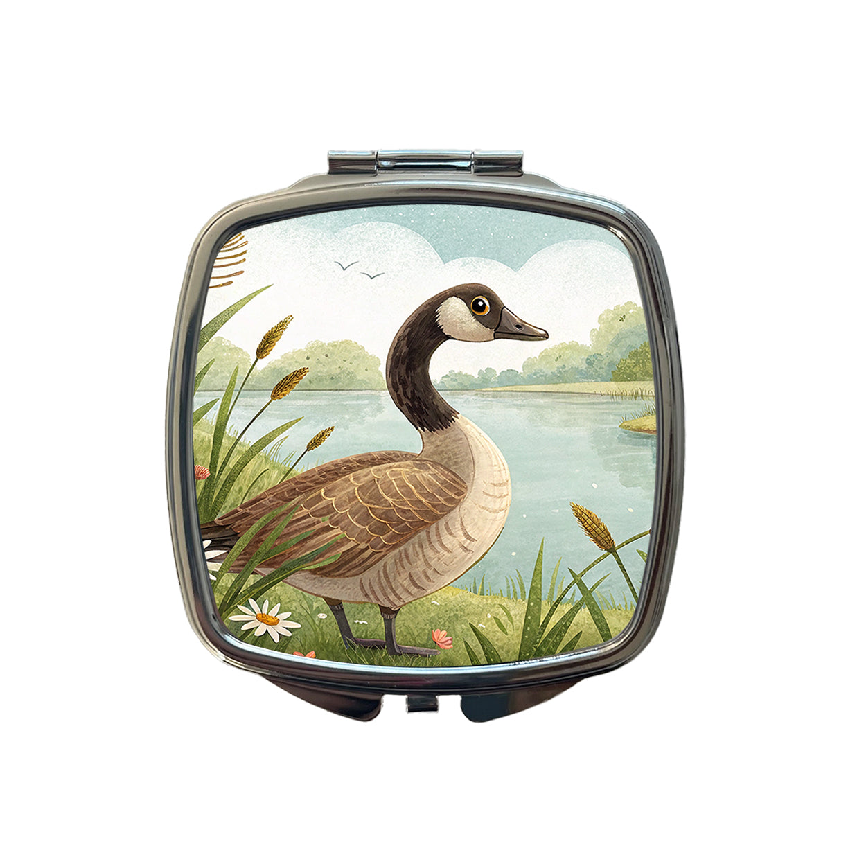 Canadian Canada Goose Children's Illustration Style Small Travel Purse Handbag Pocket Makeup Compact Mirror