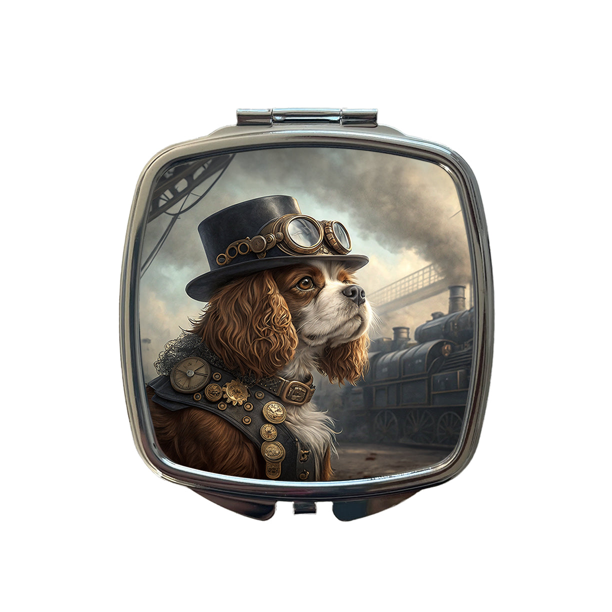 Cavalier King Charles Spaniel Dog Steampunk Small Travel Purse Handbag Pocket Makeup Compact Mirror
