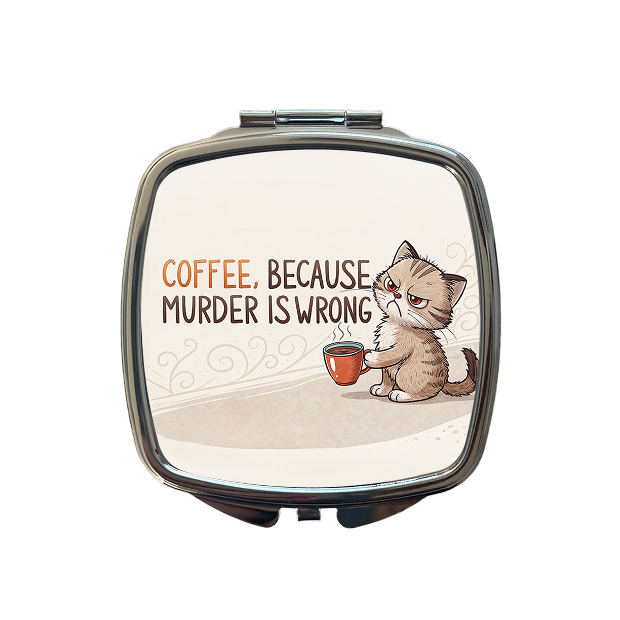 Coffee Because Murder Is Wrong Funny Angry Kitten Small Travel Purse Handbag Pocket Makeup Compact Mirror