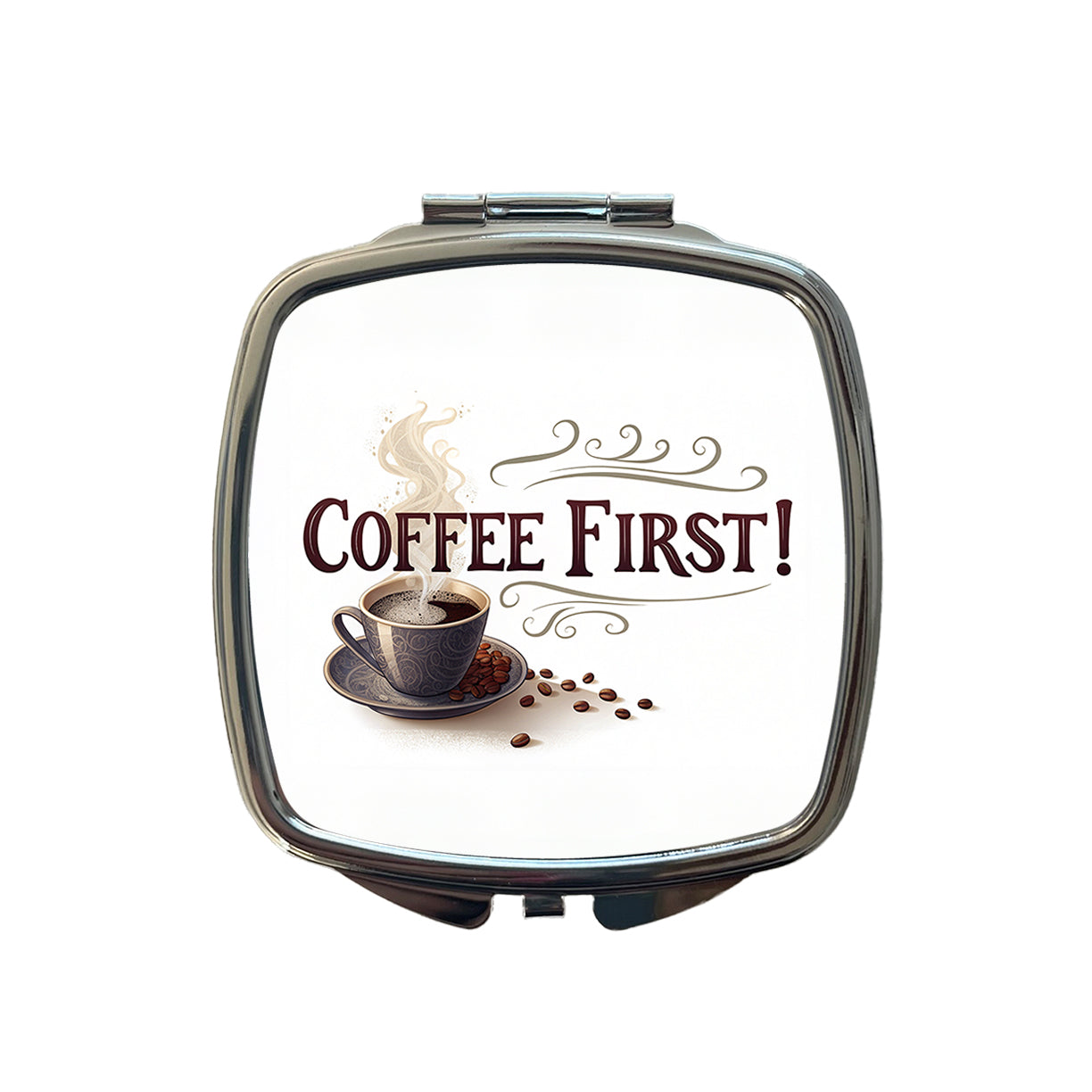 Coffee First Funny Saying Small Travel Purse Handbag Pocket Makeup Compact Mirror