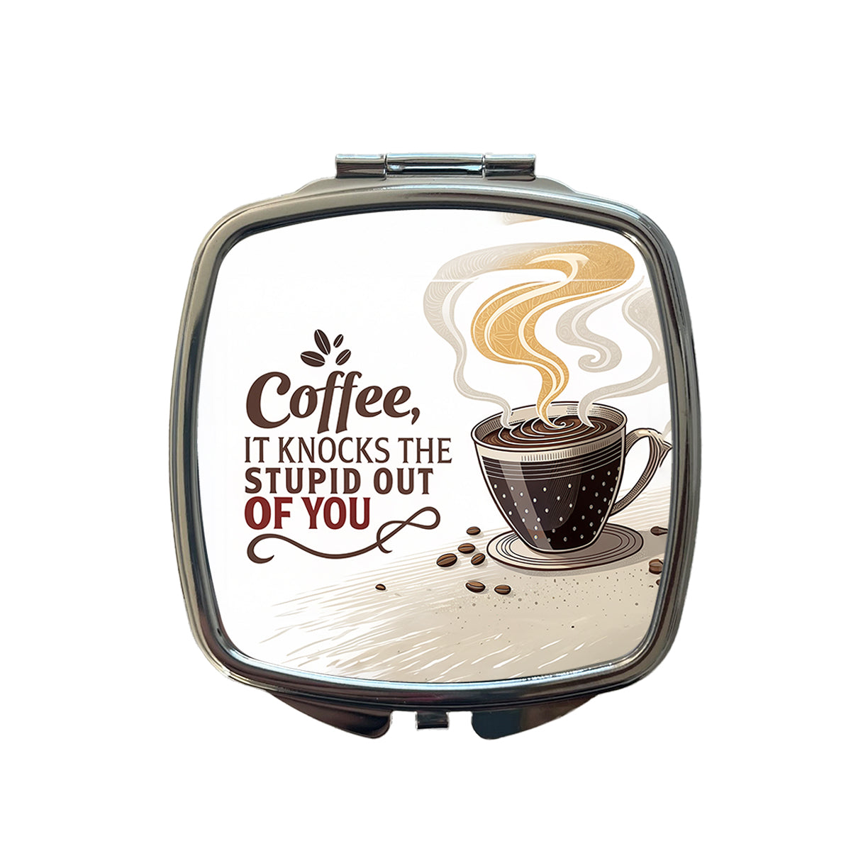 Coffee It Knocks The Stupid Out Of You Funny Saying Small Travel Purse Handbag Pocket Makeup Compact Mirror