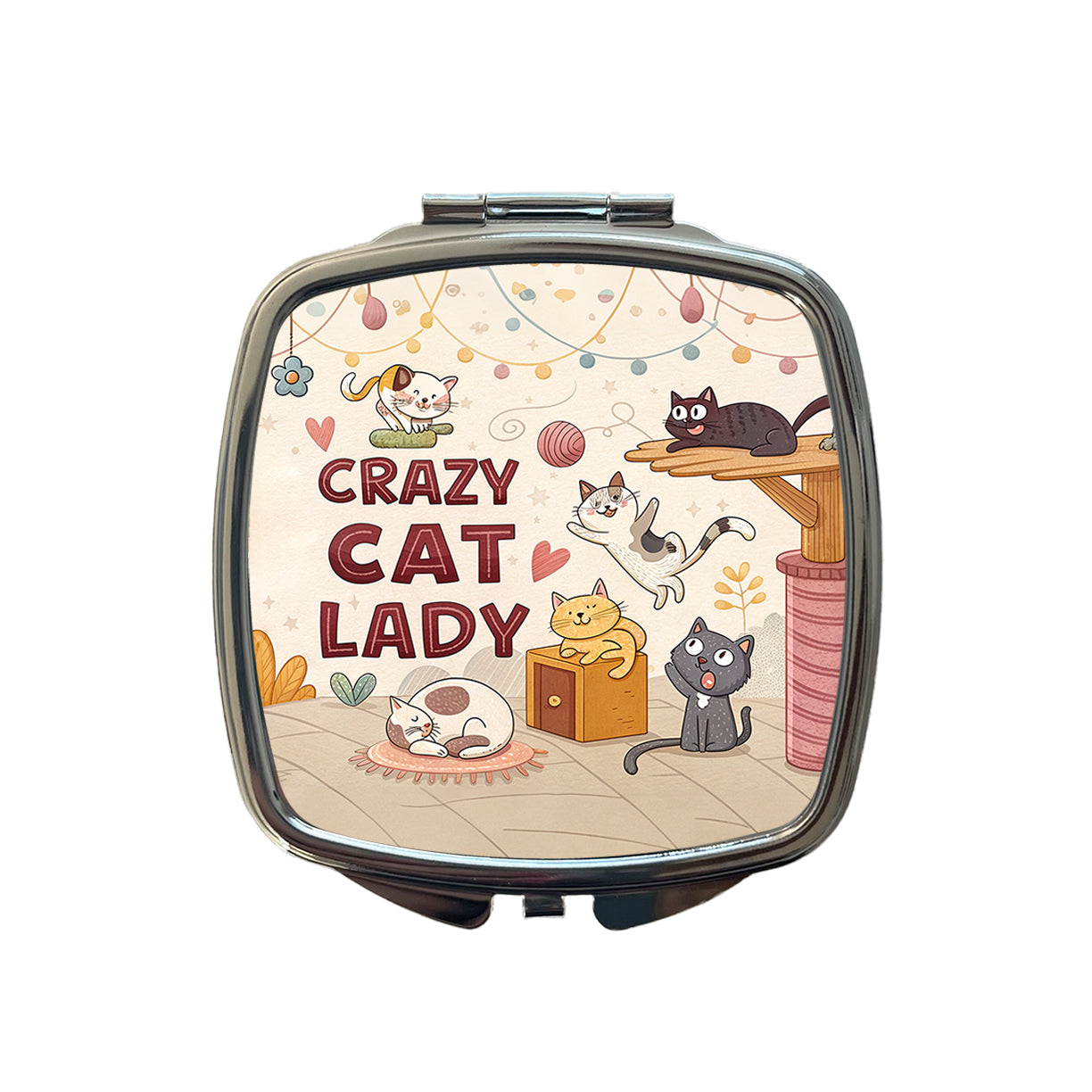 Crazy Cat Lady Funny Cartoon Small Travel Purse Handbag Pocket Makeup Compact Mirror