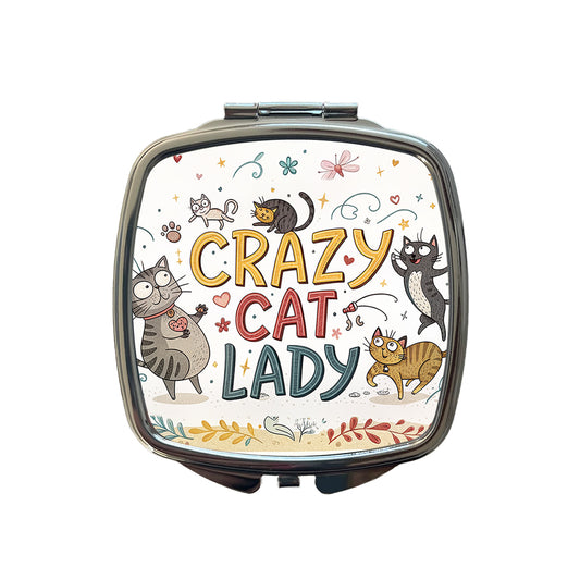 Crazy Cat Lady Funny Humorous Small Travel Purse Handbag Pocket Makeup Compact Mirror