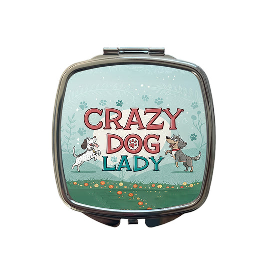 Crazy Dog Lady Funny Cartoon Small Travel Purse Handbag Pocket Makeup Compact Mirror