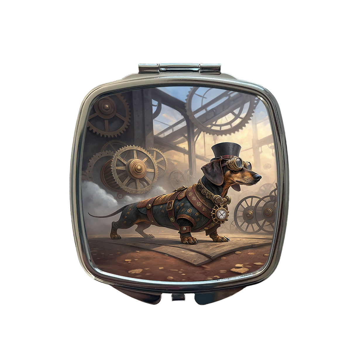 Dachshund Wiener Dog Steampunk Small Travel Purse Handbag Pocket Makeup Compact Mirror