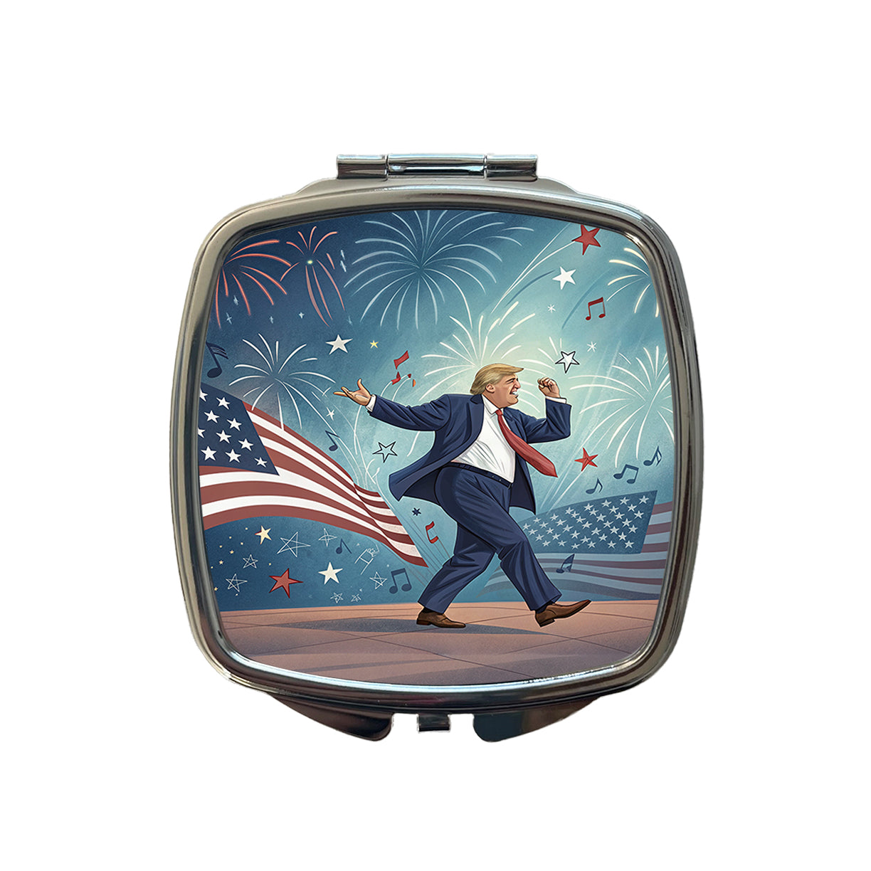 Dancing Patriotic Donald Trump Funny Small Travel Purse Handbag Pocket Makeup Compact Mirror