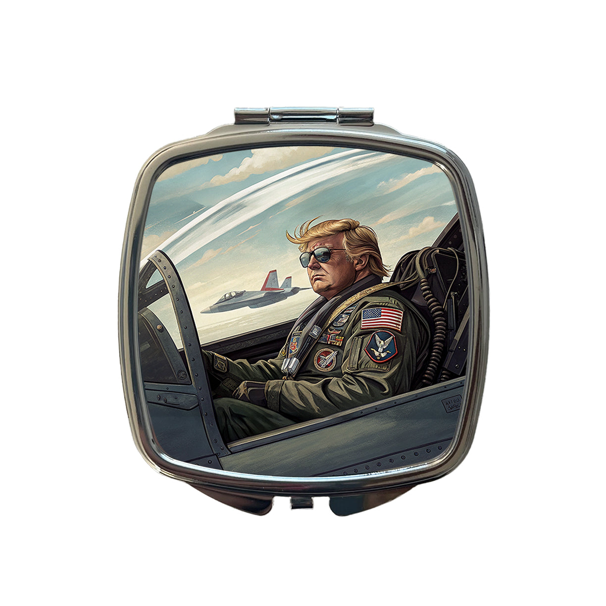 Donald Trump In Jet Fighter Funny Patriotic Small Travel Purse Handbag Pocket Makeup Compact Mirror