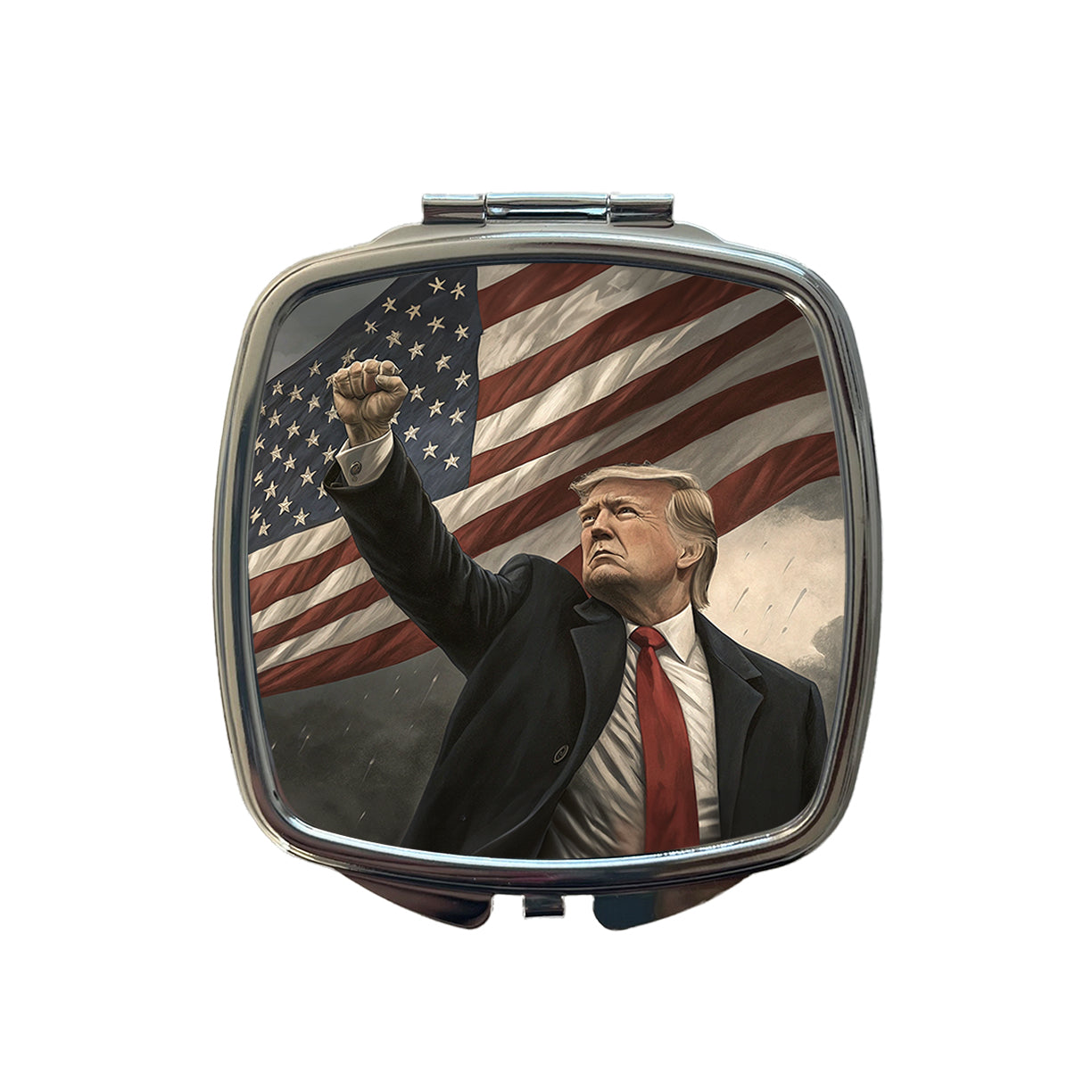 Donald Trump With Fist In The Air Patriotic Fight Small Travel Purse Handbag Pocket Makeup Compact Mirror