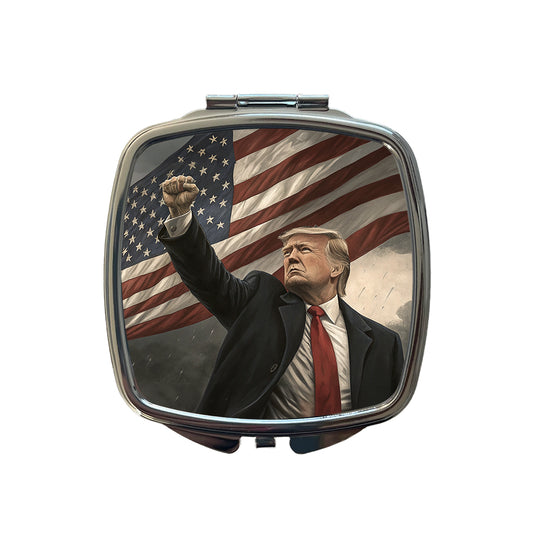 Donald Trump With Fist In The Air Patriotic Fight Small Travel Purse Handbag Pocket Makeup Compact Mirror