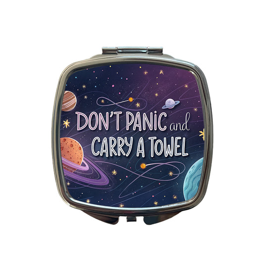 Don't Panic And Carry A Towel Funny Sci-Fi Small Travel Purse Handbag Pocket Makeup Compact Mirror