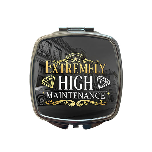 Extremely High Maintenance Funny Gold Diamonds Small Travel Purse Handbag Pocket Makeup Compact Mirror
