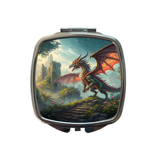 Fantasy Dragon Retro Pulp Magazine Illustration Small Travel Purse Handbag Pocket Makeup Compact Mirror