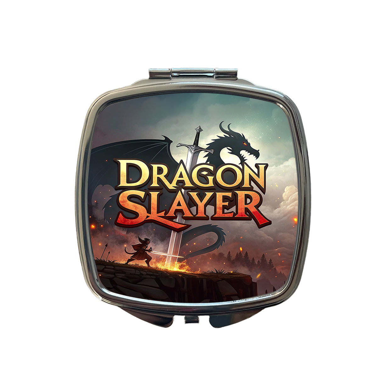 Fantasy Knight Dragon Slayer Illustration Small Travel Purse Handbag Pocket Makeup Compact Mirror